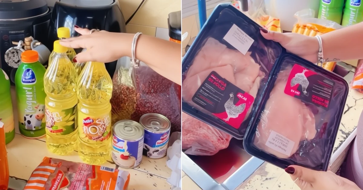 Productos alimenticios y del hogar comprados con 300 dólares en Cuba, mostrados en video viral.