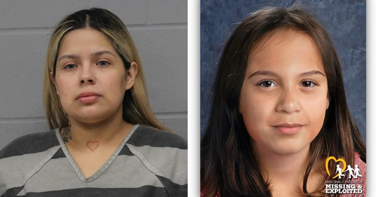 Fotografía de Ava Marie Gonzales, niña hispana desaparecida en Austin, con imagen de progresión de edad.