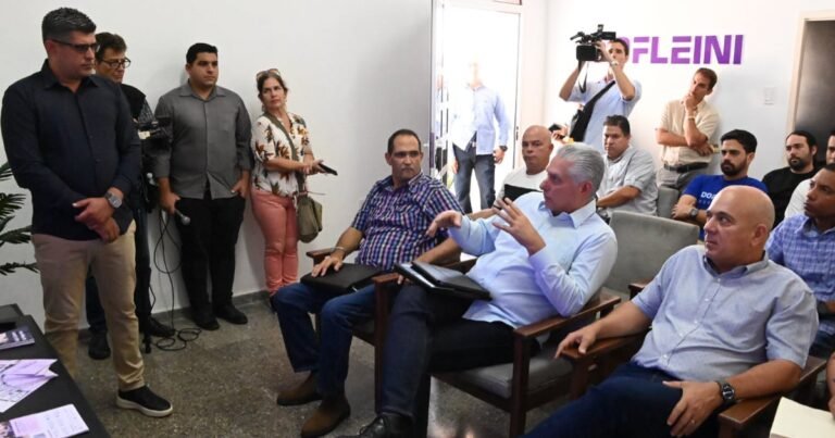 Miguel Díaz-Canel en su visita a la mipyme Dofleini S.R.L., dirigida por el diputado Carlos Miguel Pérez.