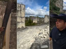 Trabajador en la cantera de Matanzas extrayendo piedra manualmente en condiciones precarias, reflejo del abandono en Cuba.