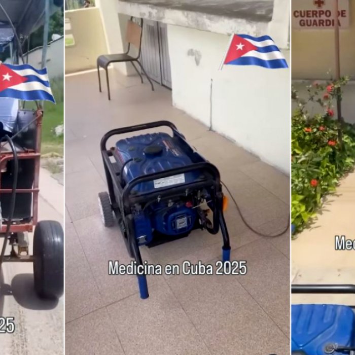 Vecinos trasladan una planta eléctrica en un coche de caballos hacia un policlínico en La Habana durante un apagón.