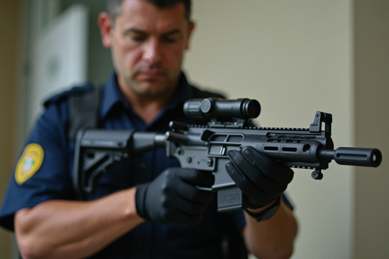 Agente del FBI mostrando una de las armas de fuego modificadas incautadas durante el operativo en Miami.