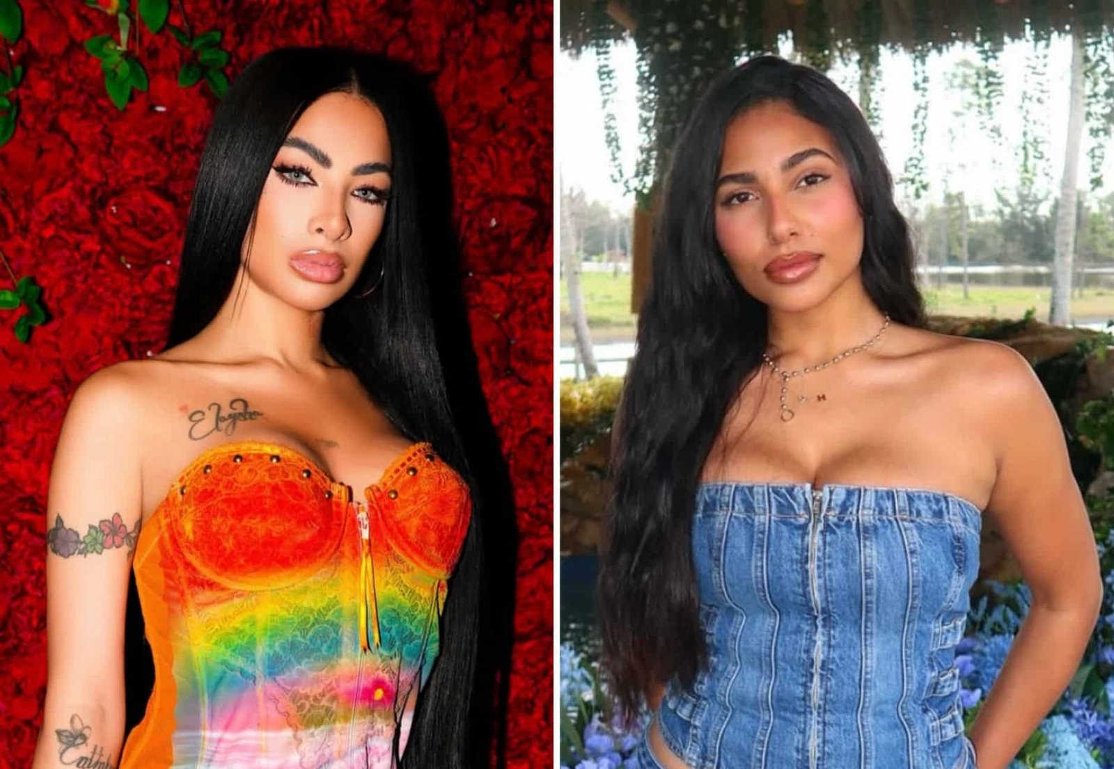 Collage del nuevo look de Hallel Génesis junto al de Yailin La Más Viral mostrando el parecido en sus peinados.
