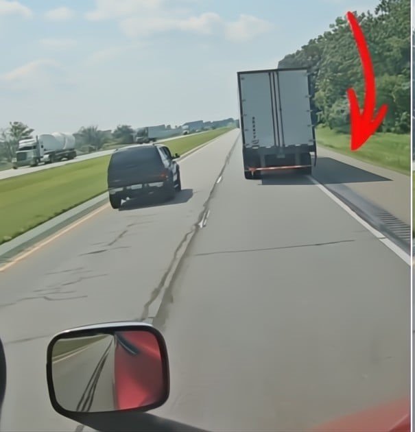 Camionera cubana desde su cabina observa a un camión desviándose en la autopista, en la acción que salva a su colega.