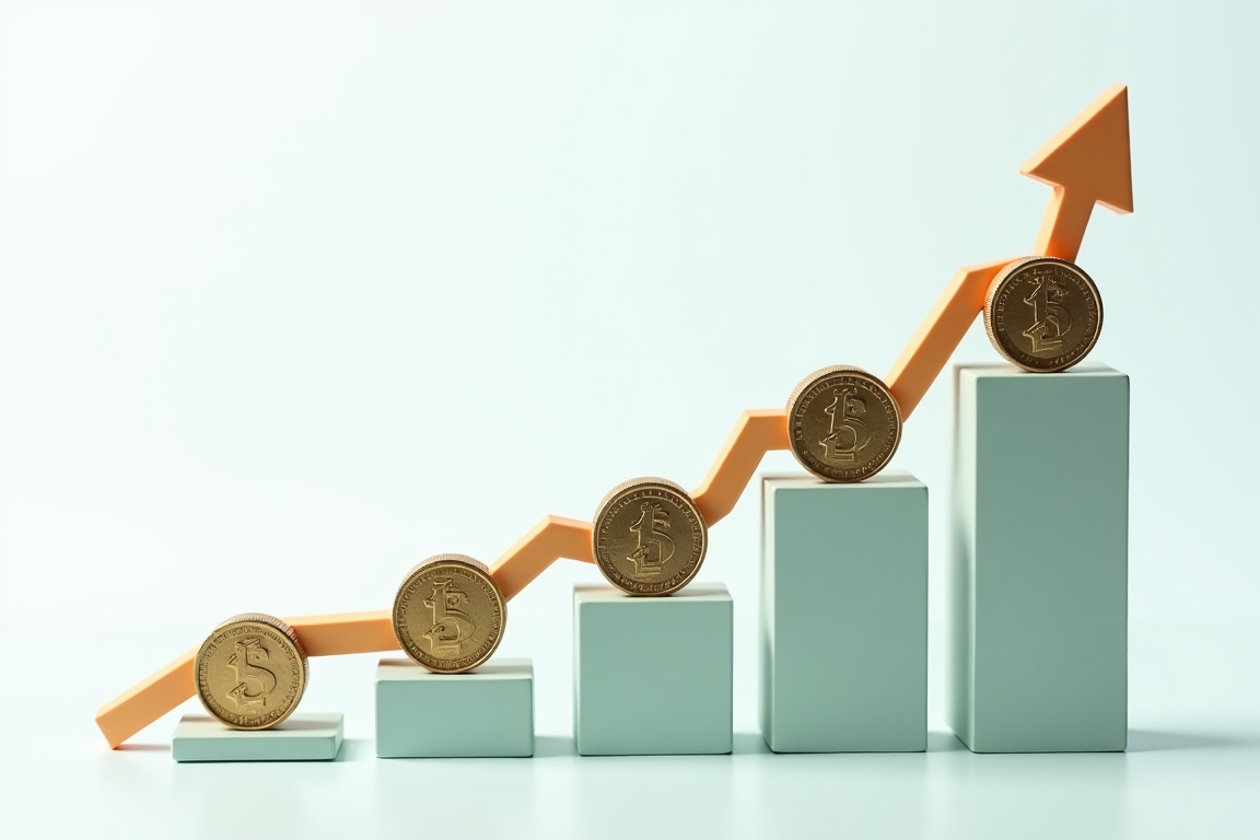 Gráfica ascendente con el símbolo de una moneda que ilustra el concepto de qué es el PIB o Producto Interno Bruto y su crecimiento económico.