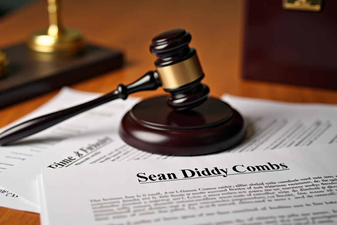 Imagen de un mazo de juez sobre unos documentos legales, representando el veredicto de Sean Diddy Combs.