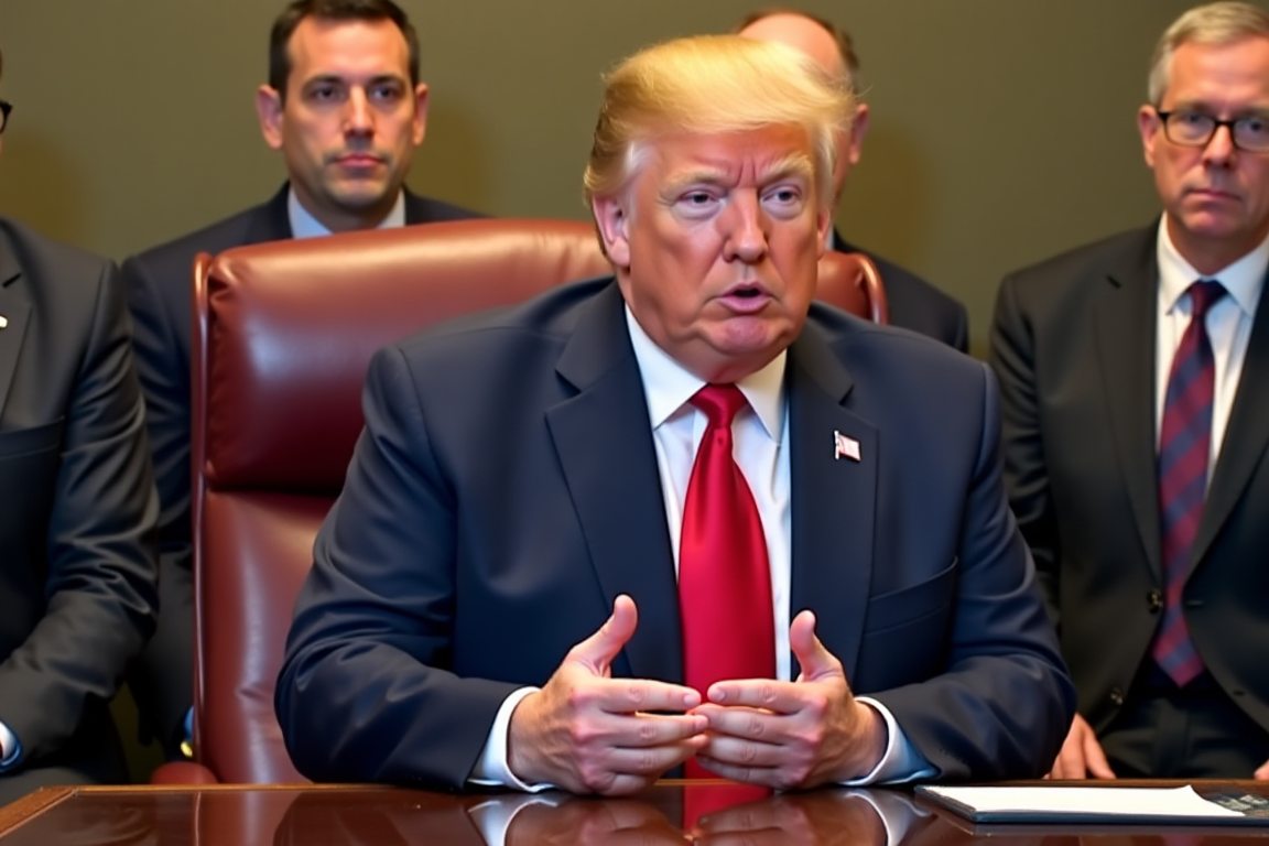 El presidente Donald Trump en un podio, ilustrando su mensaje sobre las políticas de inmigración y su agradecimiento a ICE.