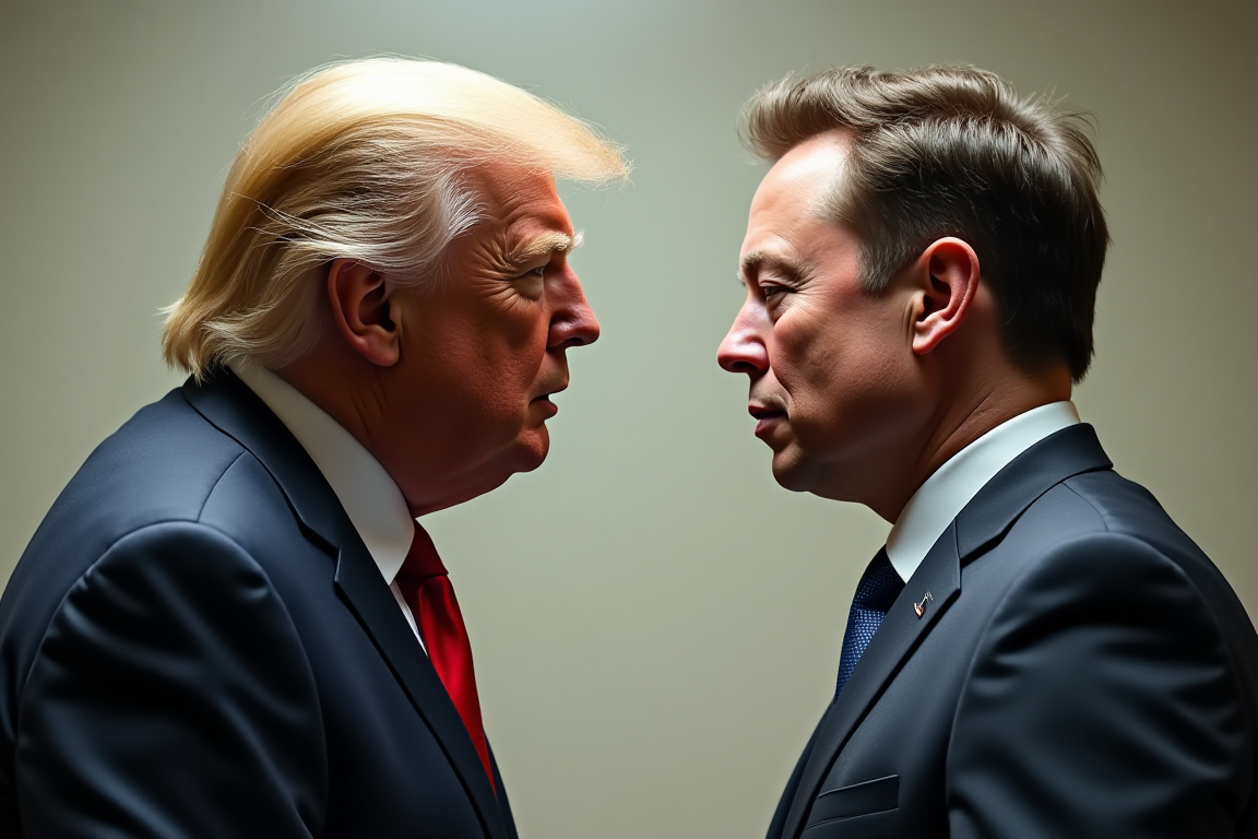 Una imagen conceptual que muestra las figuras de Donald Trump y Elon Musk enfrentadas, simbolizando las tensiones y el choque por el nuevo partido político.
