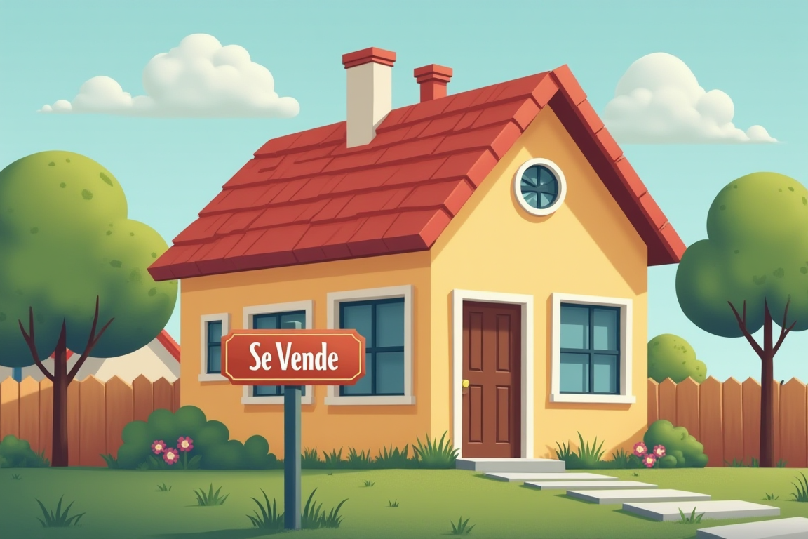 Una casa familiar con un letrero de "Se Vende", ilustrando el concepto de la propuesta de ley para eliminar el impuesto a la venta de casas.