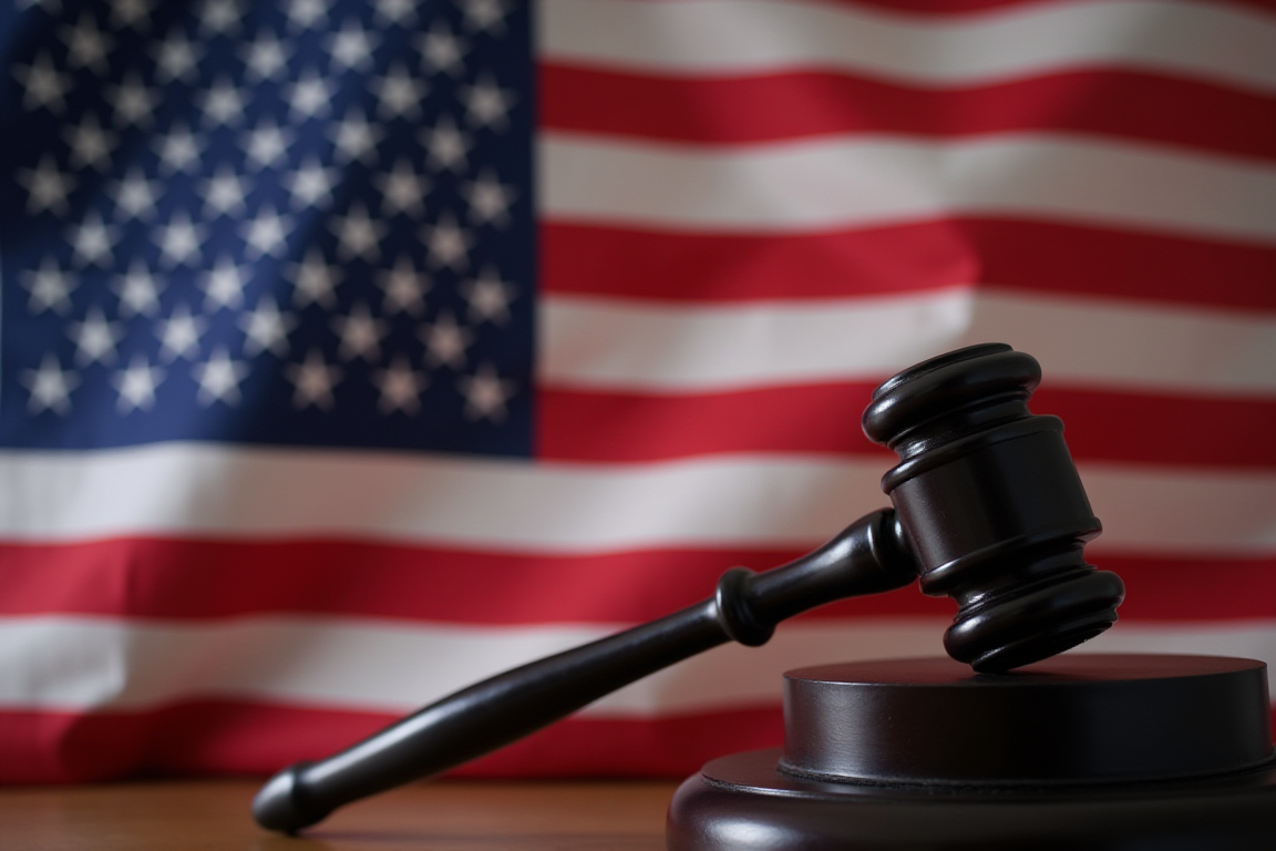 Bandera de Estados Unidos y un mazo de juez, simbolizando el proceso legal de ciudadanía afectado por la cancelación de entrevistas a cubanos.