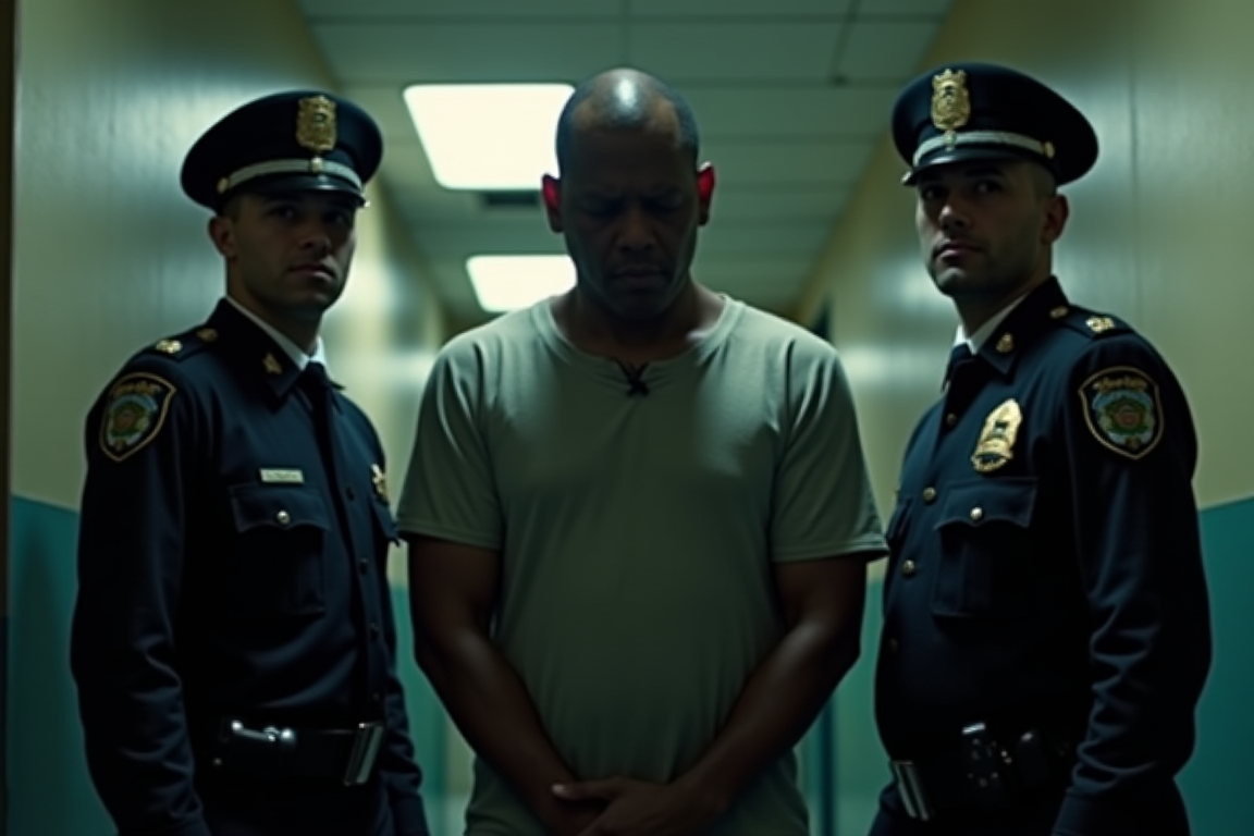 Hombre arrestado por el feminicidio de su esposa en Holguín, Cuba, siendo escoltado por la policía.