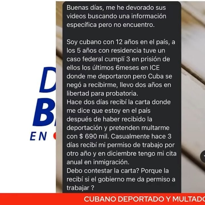 Notificación de multa por $690,000 del Servicio de Inmigración (ICE) a un cubano con orden de deportación.
