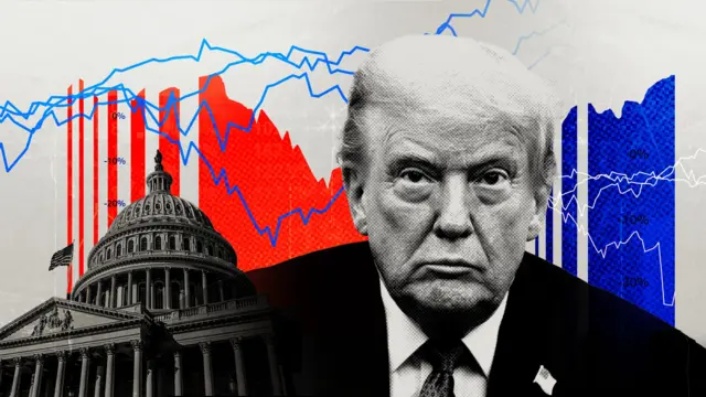 Gráfico de barras ascendente junto a una imagen del capitolio, simbolizando el debate sobre los recortes de impuestos de Trump.
