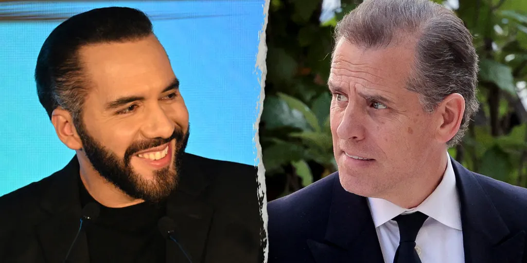 Montaje fotográfico de Hunter Biden y el presidente de El Salvador, Nayib Bukele, en el contexto de su polémica.