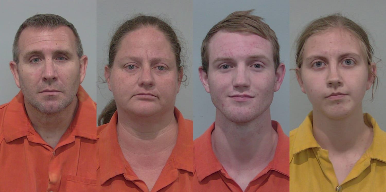 Fotomontaje con los rostros de los cuatro sospechosos arrestados por el caso de maltrato infantil en Florida.