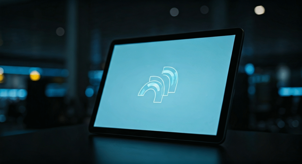 Representación simbólica de la revisión migratoria en aeropuertos con énfasis en la tecnología y la privacidad.