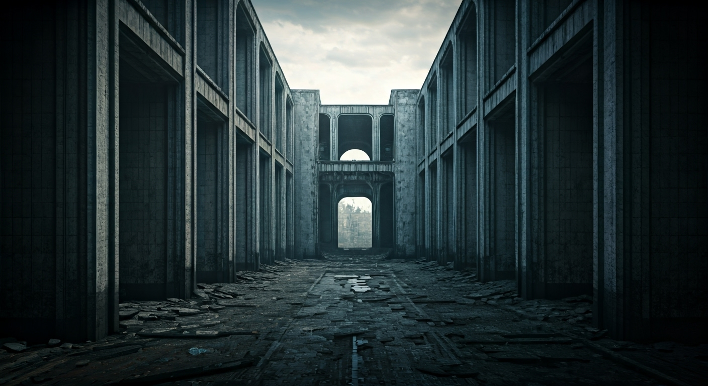Representación simbólica del deterioro de infraestructuras sanitarias con estilo visual periodístico.
