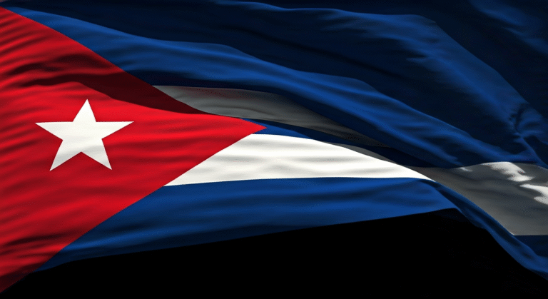 Representación simbólica de la lucha y la esperanza en Cuba con estilo visual periodístico.