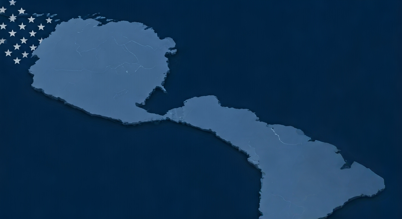Representación simbólica de la presencia militar estadounidense en América Latina con énfasis en operaciones navales.