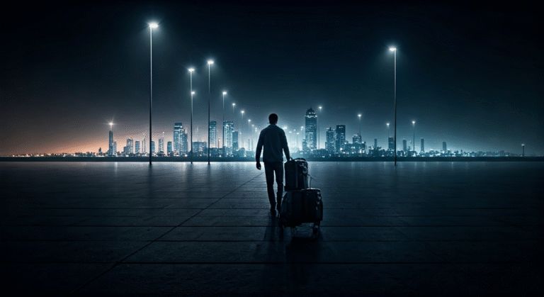 Cubana con I-220A: Experiencia en corte migratoria en Orlando Representación simbólica de la espera y la esperanza en el proceso migratorio con estilo visual periodístico.