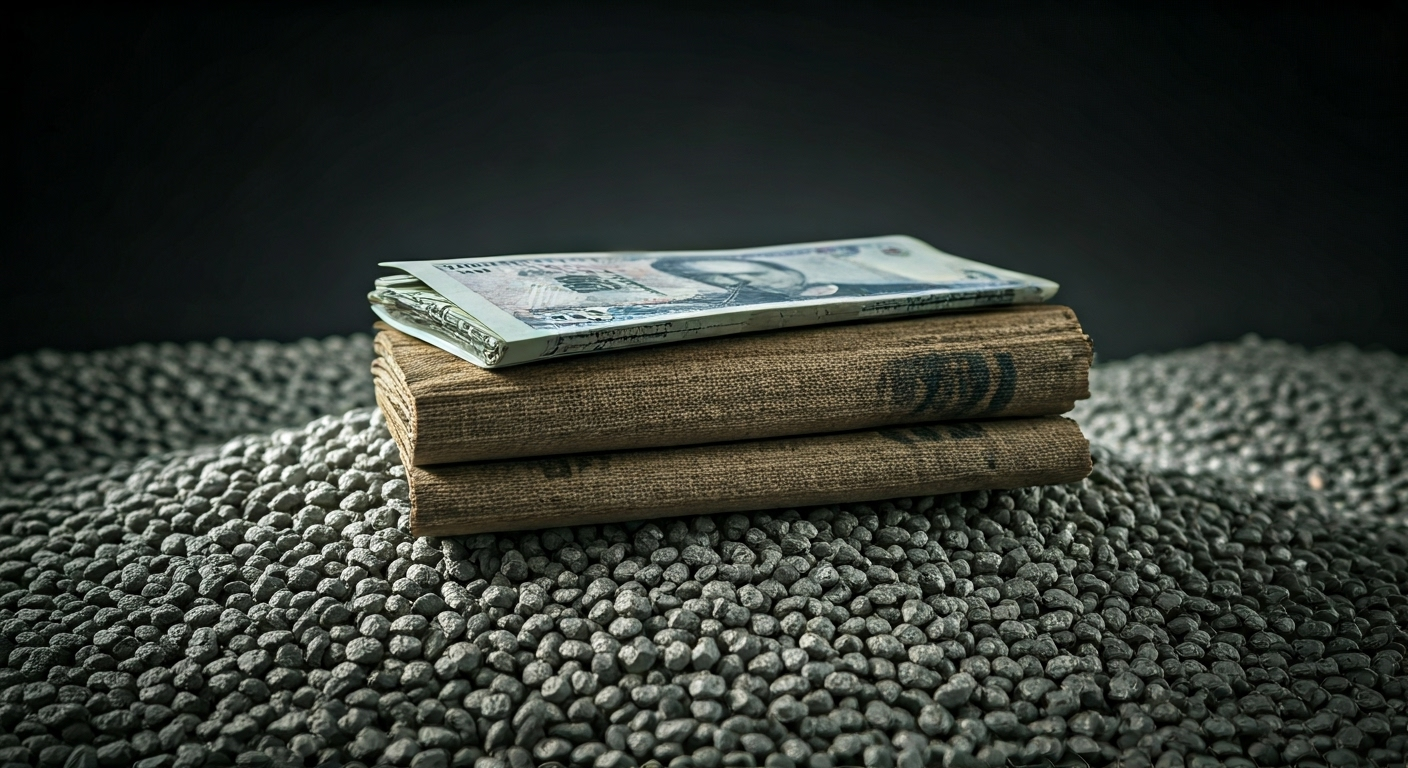Fotografía conceptual y realista de carbón vegetal apilado, con billetes de pesos cubanos parcialmente ocultos entre las piezas. Iluminación dramática y detalles nítidos.