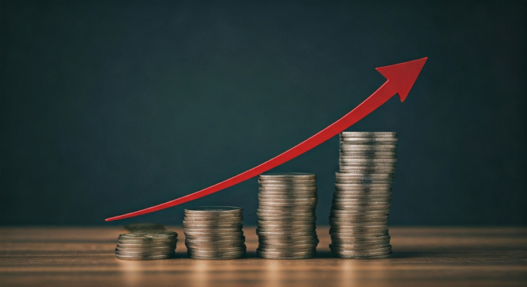 Representación simbólica del ascenso de la deuda nacional de Estados Unidos con gráficos financieros en estilo periodístico.