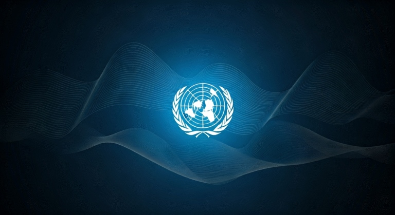 Representación simbólica de la diplomacia internacional y la comunicación a distancia con estilo visual periodístico.