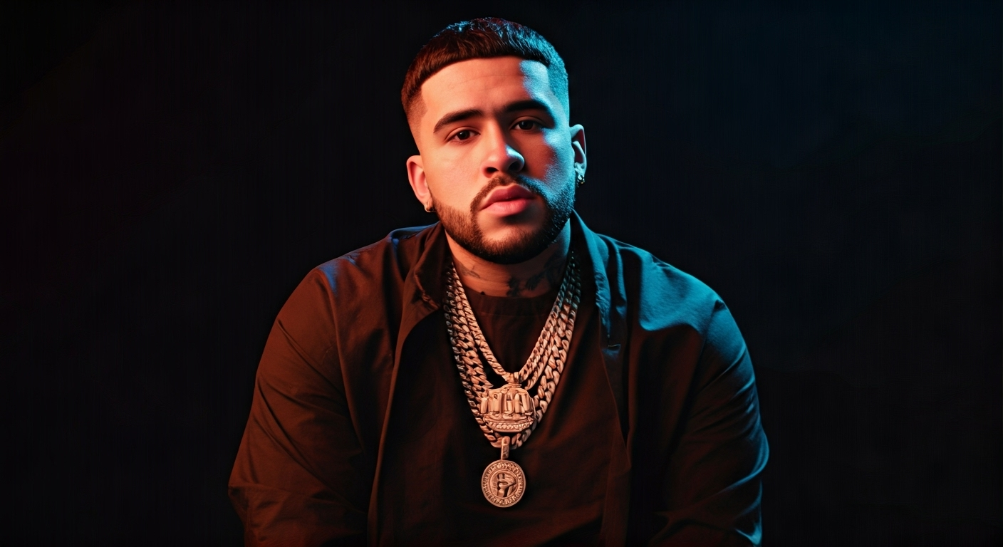 Representación simbólica del éxito de Bebeshito en la música urbana, destacando su presencia en Spotify junto a Bad Bunny. ```