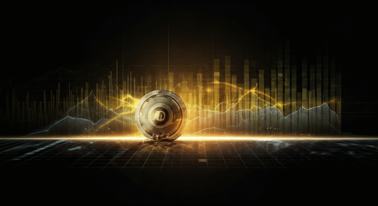 Composición abstracta que ilustra la idea de la devaluación monetaria y la pérdida de poder adquisitivo con gráficos y símbolos económicos.