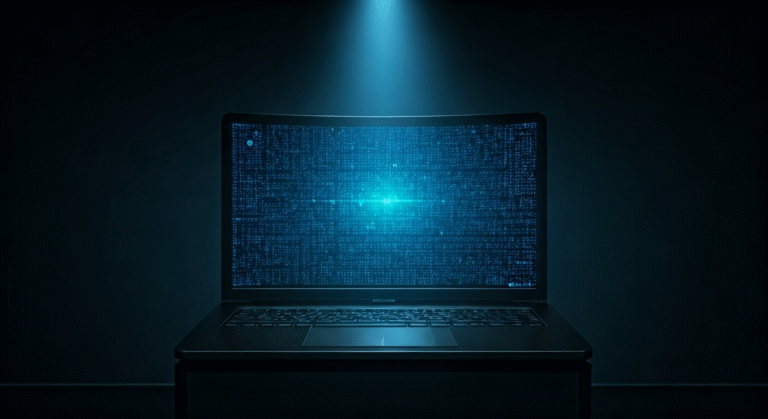 Representación simbólica de la asistencia virtual a audiencias de inmigración en Estados Unidos con un enfoque moderno y digital.