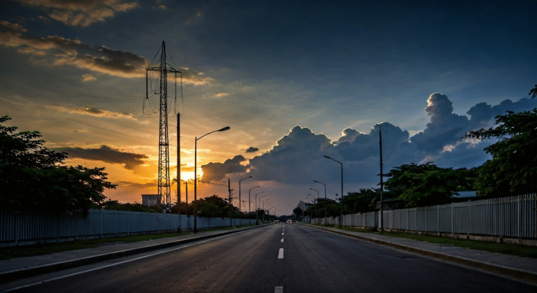 Representación simbólica de la crisis energética en Cuba con un estilo visual periodístico.