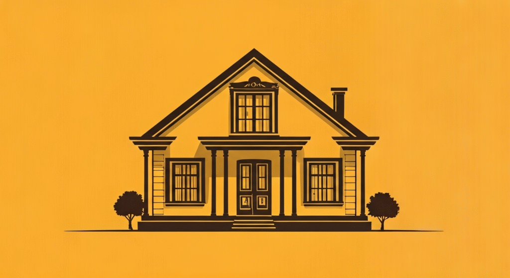 Representación simbólica de una casa con estilo visual periodístico.