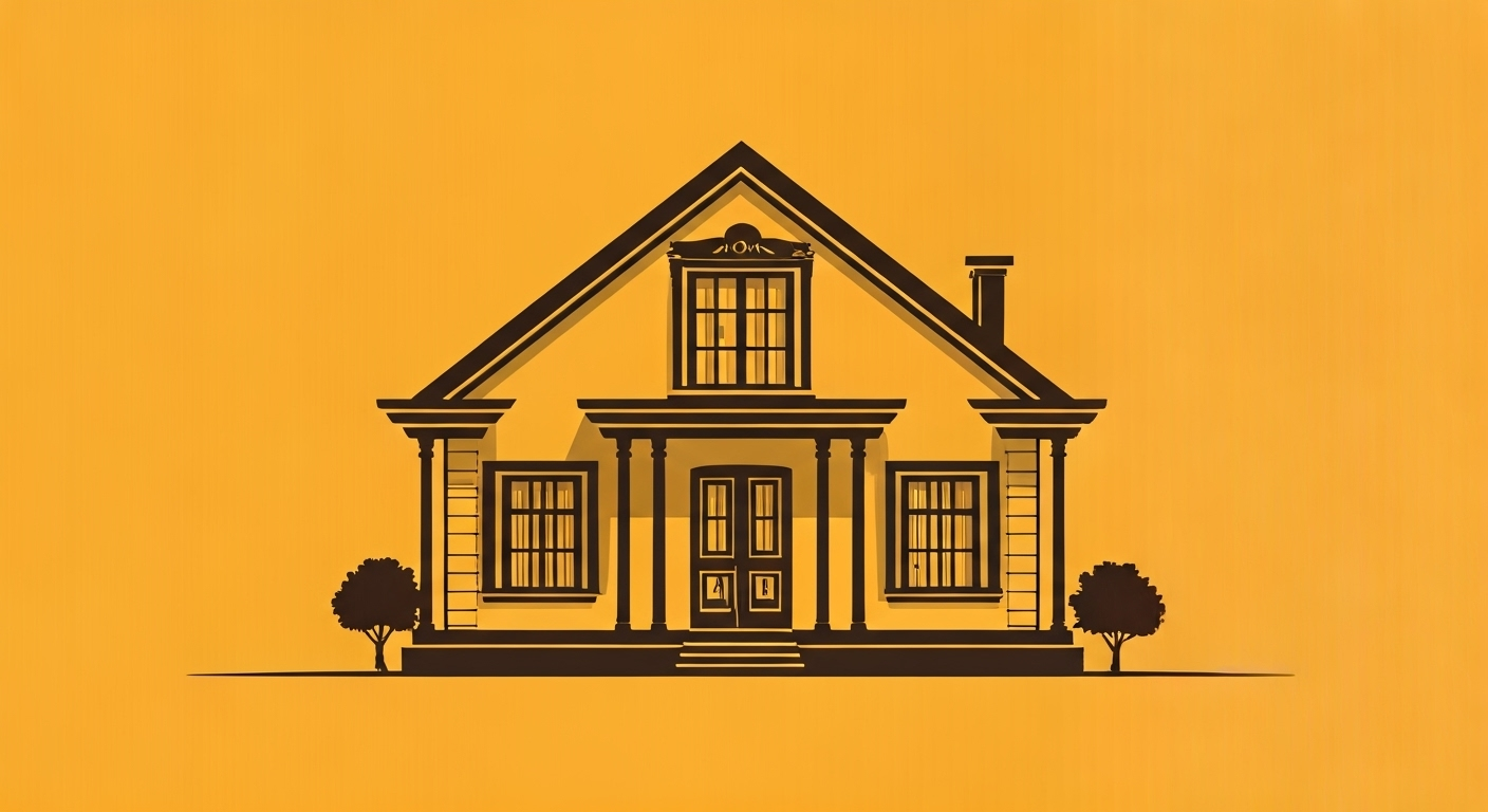 Representación simbólica de una casa con estilo visual periodístico.