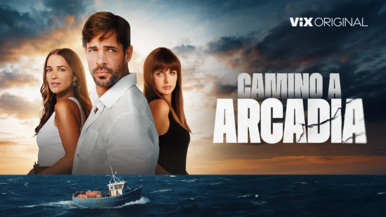 William Levy, Paula Echeverría y Michelle Renaud en el póster oficial de la serie de ViX, Camino a Arcadia.