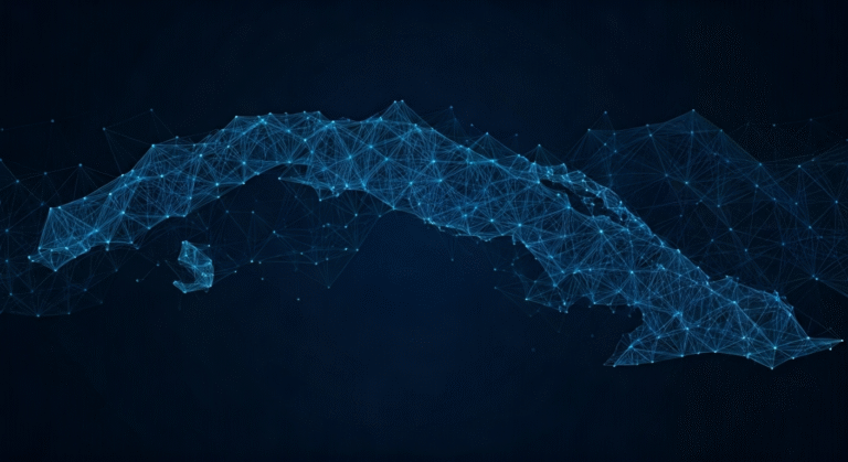 Representación simbólica del debate económico en Cuba con un enfoque en las redes sociales y el impacto de las remesas.