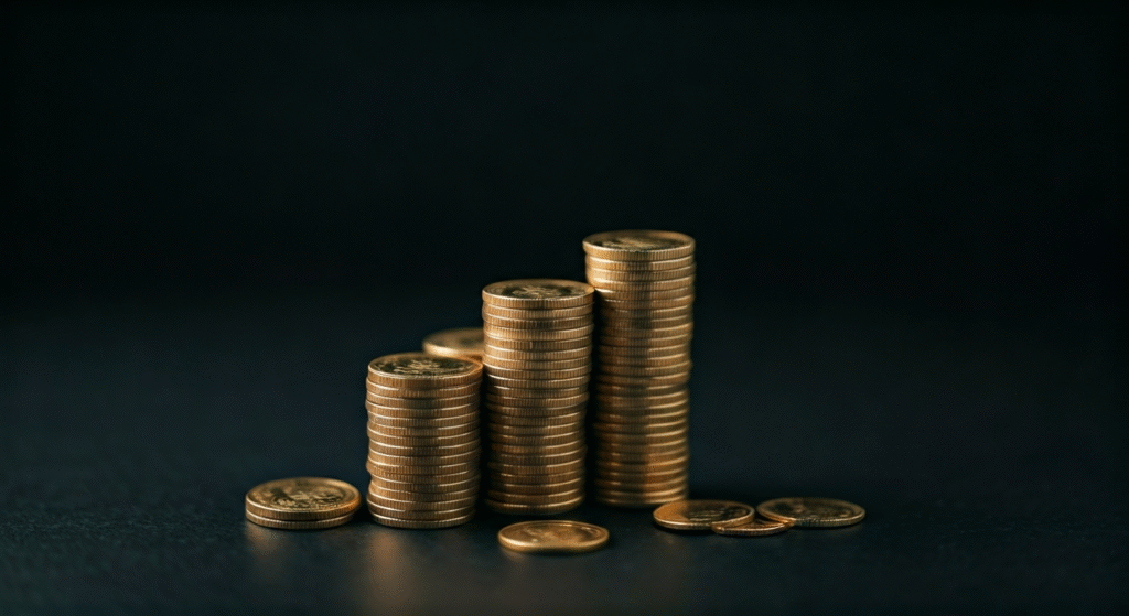 Representación simbólica de una balanza fiscal y monedas digitales con estilo visual periodístico.