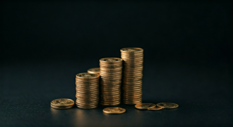 Representación simbólica de una balanza fiscal y monedas digitales con estilo visual periodístico.