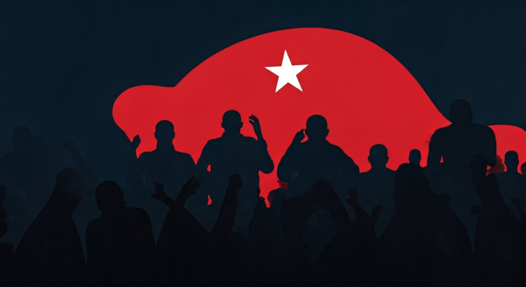 Representación simbólica de la crítica política en Cuba con estilo visual periodístico.