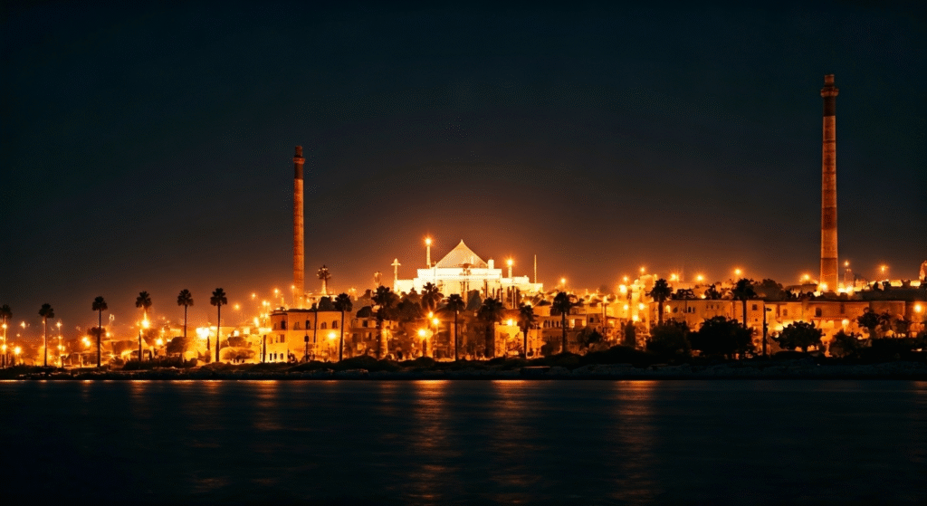 Representación simbólica del conflicto de Oriente Próximo con referencias a Israel, Gaza y tensiones geopolíticas, utilizando un estilo visual periodístico.