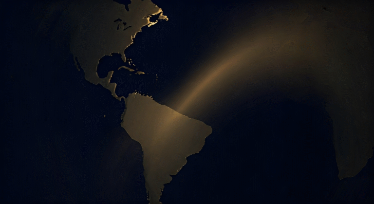 Representación simbólica de la tensión geopolítica en América Latina con énfasis en la intervención militar y diplomática.