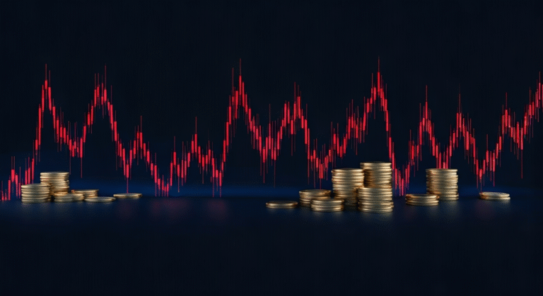 Representación simbólica de la fluctuación de divisas en Cuba con estilo visual periodístico.