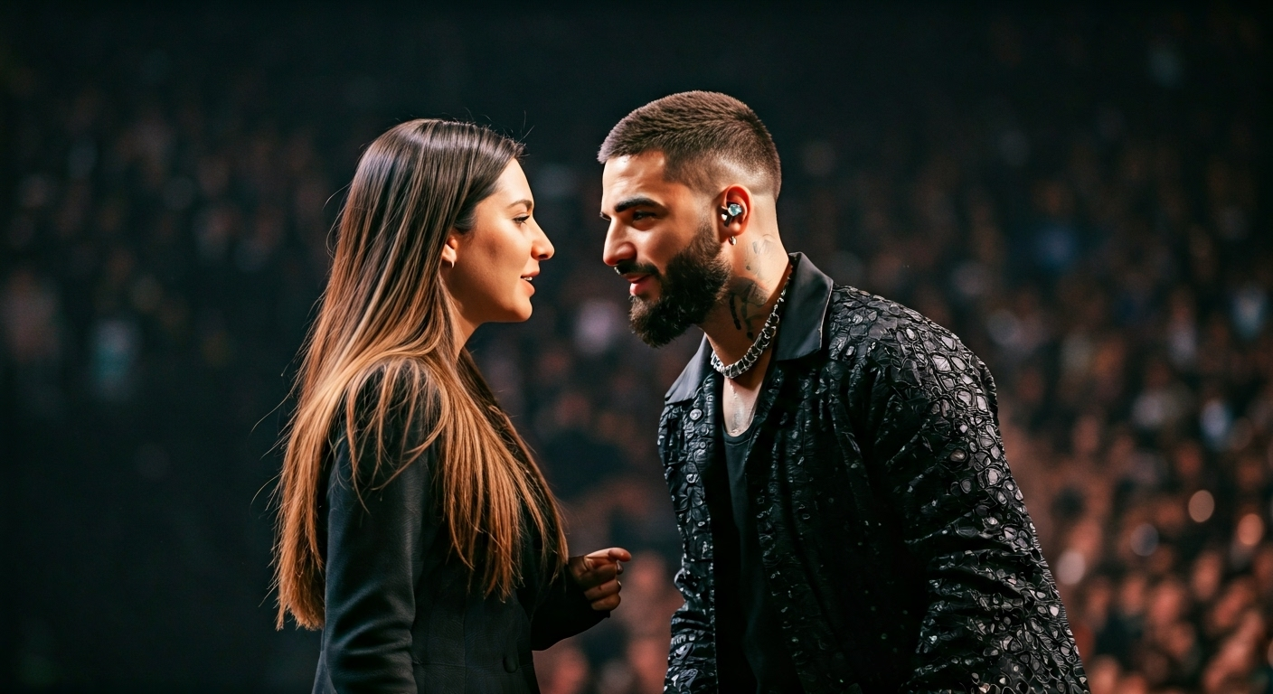 Maluma deteniendo su concierto en México para hablar con una fan sobre su bebé, enfatizando la protección auditiva.