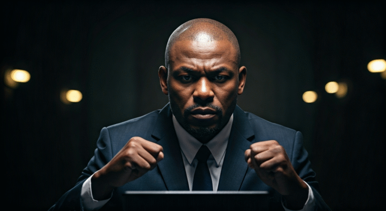 Representación simbólica de la justicia internacional y la corrupción en el sector energético con un estilo visual periodístico. ```