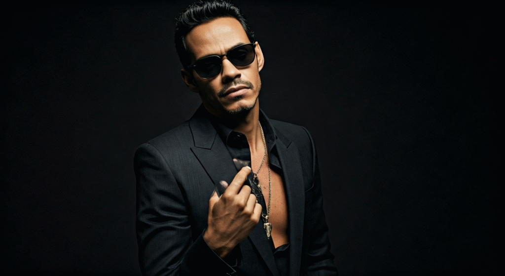 Representación simbólica del éxito de Marc Anthony en Miami con estilo visual periodístico.