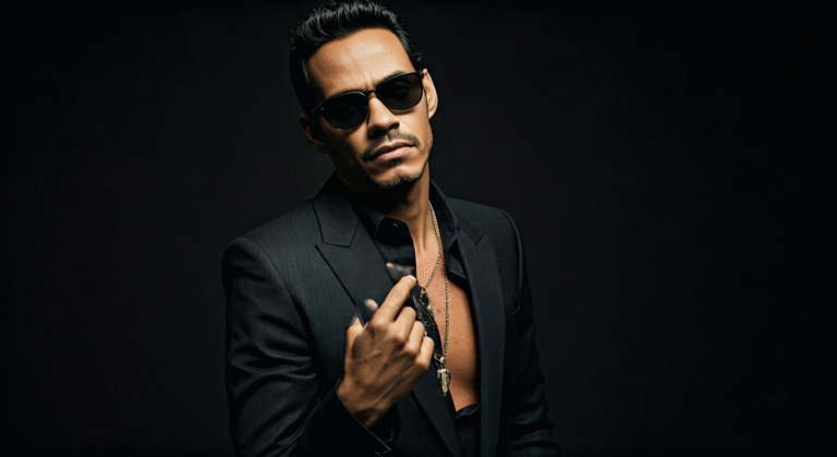 Representación simbólica del éxito de Marc Anthony en Miami con estilo visual periodístico.