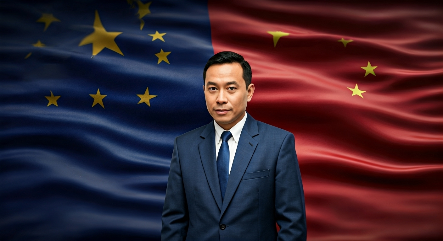 Representación simbólica de la diplomacia comercial entre Estados Unidos y China con estilo visual periodístico.