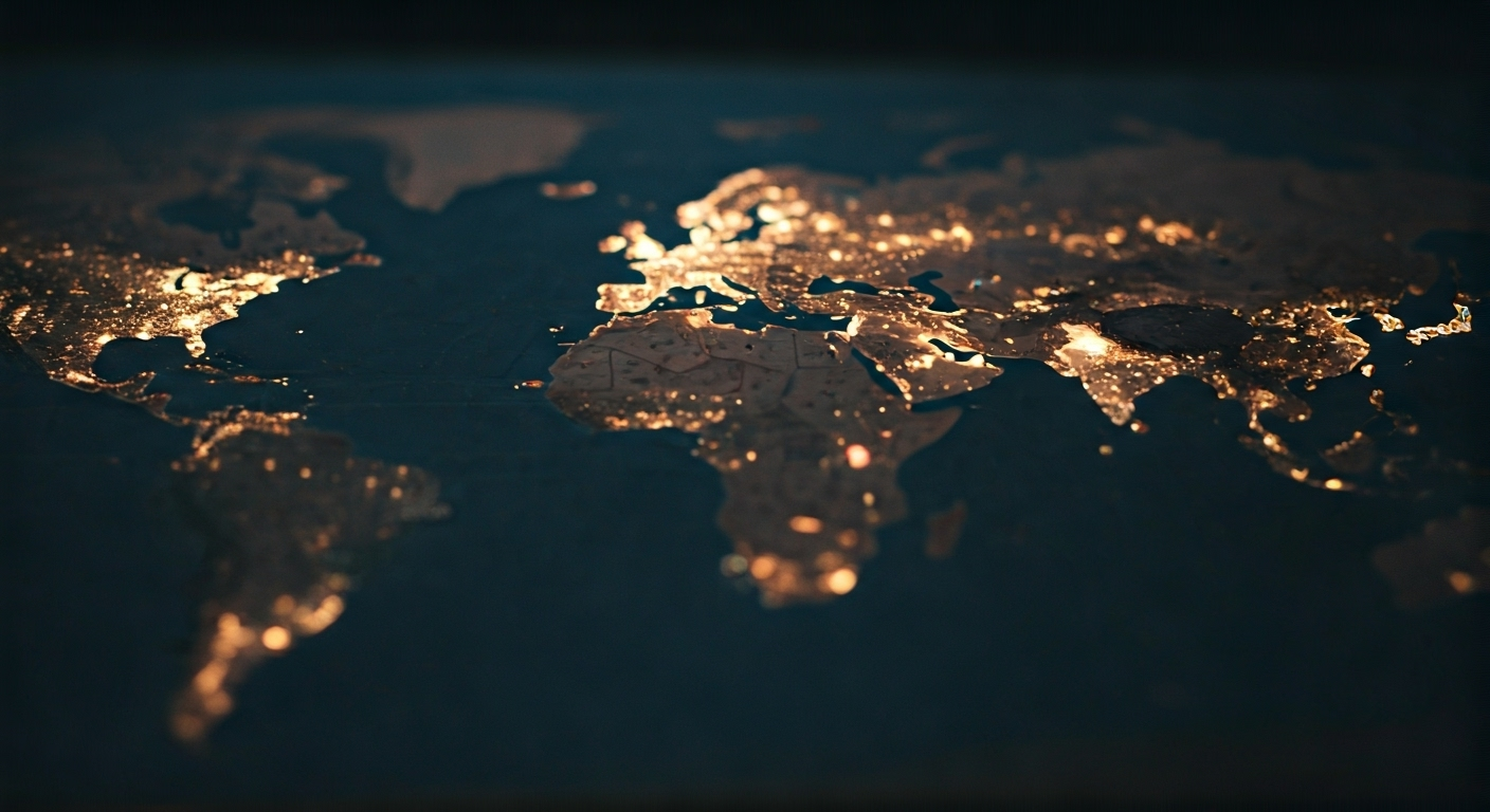 Fotografía fotorrealista de un pasaporte cubano abierto sobre un mapa mundial, con luces intermitentes que señalan los países de libre visado. La imagen transmite una sensación de oportunidad y aventura, con un enfoque nítido en el detalle del pasaporte y los destinos iluminados.