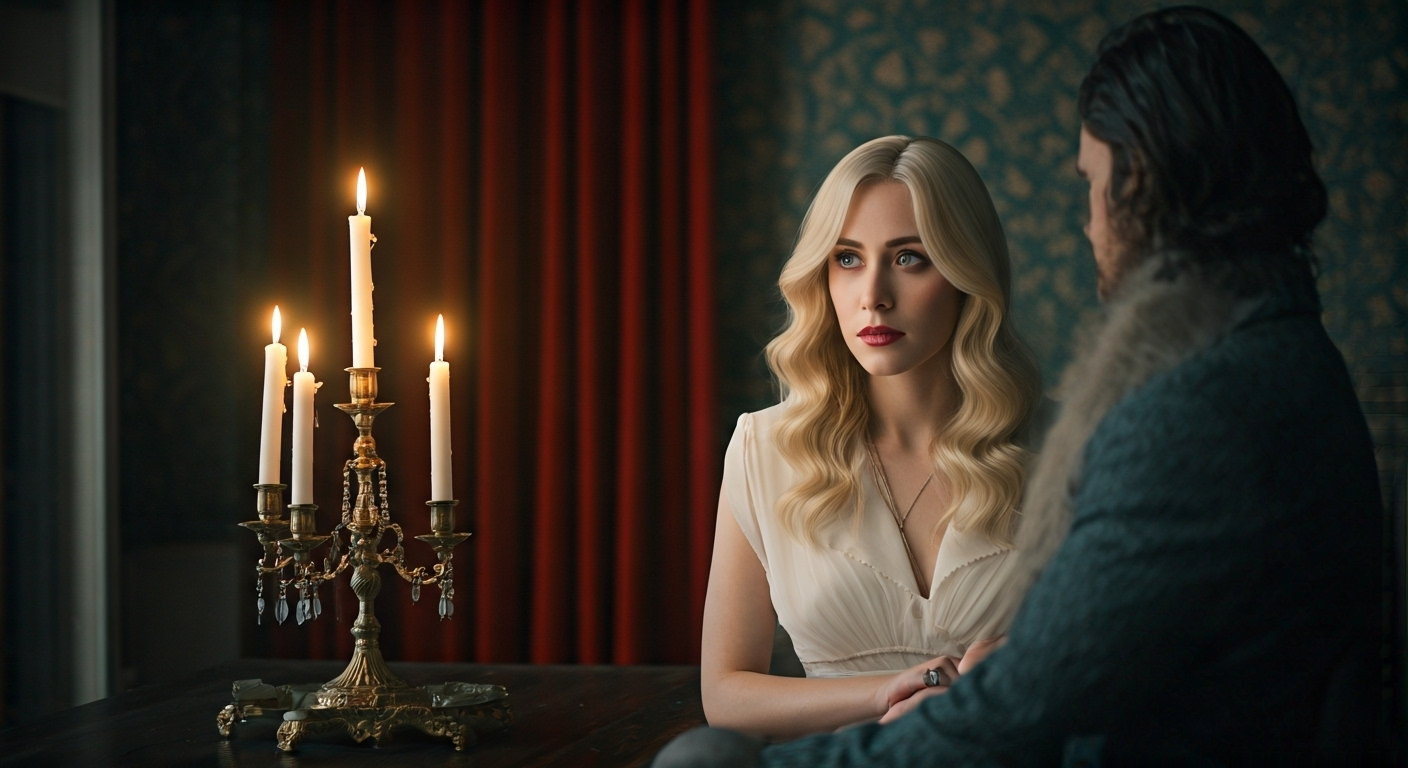 Fotografía conceptual y realista de La Dura y Jacob Forever en un escenario que simboliza el fin de su relación, con tonos melancólicos. Estilo cinematográfico, alta definición.