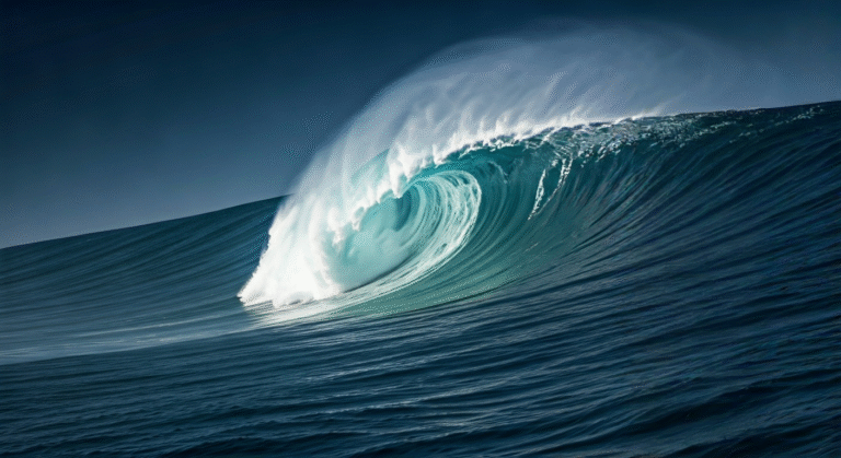 Imagen fotorrealista de un satélite observando una gran onda tropical girando sobre las aguas cálidas del Océano Atlántico, con nubes densas y formaciones ciclónicas incipientes. Iluminación dramática y detalles nítidos.
