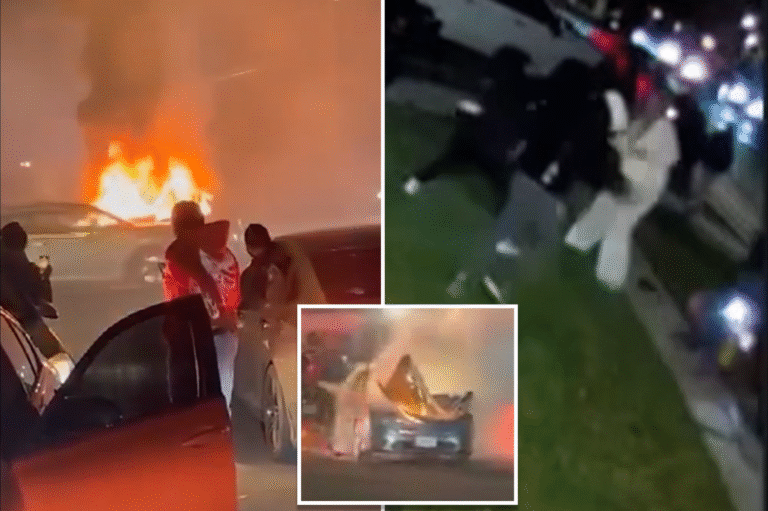Turba Violenta Ataca a Pareja e Incendia Vehículo en Encuentro de Autos en Queens